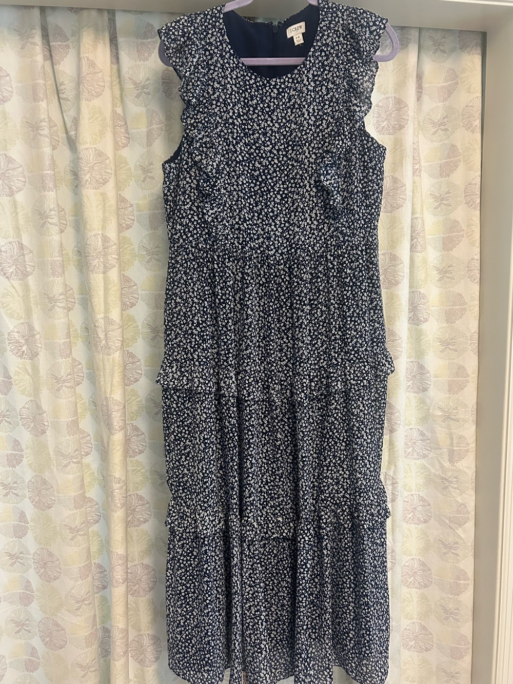 J. Crew Navy and White Floral Tiered Ruffle Maxi Dress 14